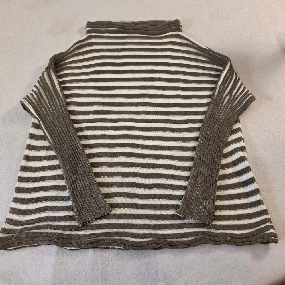 Matthildur Pima Cotton Striped Turtleneck Sweater Taupe Cream Handmade Peru S